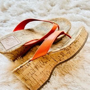 Tory Burch orange cork platform sandals heels size 9